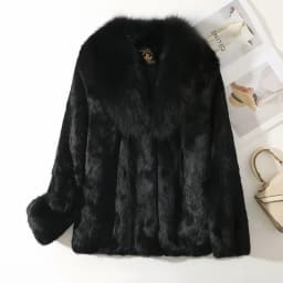 Real Rex Rabbit Fur Coat for Women, Autumn Winter Short Jacket Thick Warm New Fox Fur Collar Elegant Female Warm Outerwear