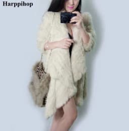Women Fur Coats Colorful Real Rabbit Fur Coat Female Luxury Natural Knitted Rabbit Fur Winter Jacket 2019 New Fur Overcoat