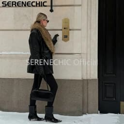 SERENECHIC Luxury Brand Fashion Design Black Faux Leather Coat Women Detachable Fur Collar Oversized PU Leather Jacket Blazer