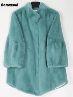 Nerazzurri Fluffy Loose Warm Soft White Faux Fur Coat with Flare Sleeve Furry Jacket 2022 Fashion Autumn Winter Women Clothes