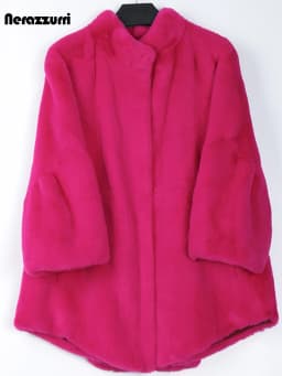 Nerazzurri Fluffy Loose Warm Soft White Faux Fur Coat with Flare Sleeve Furry Jacket 2022 Fashion Autumn Winter Women Clothes
