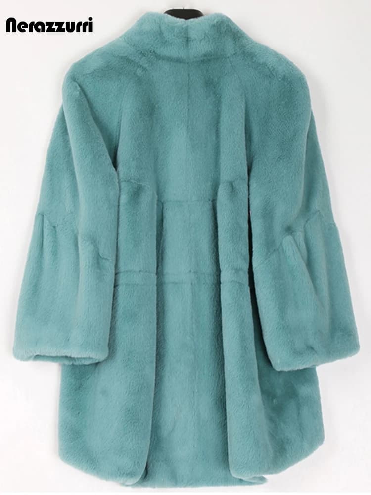 Nerazzurri Fluffy Loose Warm Soft White Faux Fur Coat with Flare Sleeve Furry Jacket 2022 Fashion Autumn Winter Women Clothes