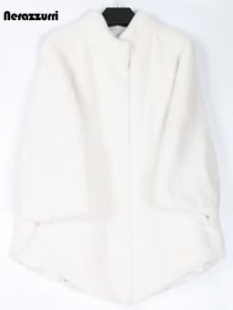 Nerazzurri Fluffy Loose Warm Soft White Faux Fur Coat with Flare Sleeve Furry Jacket 2022 Fashion Autumn Winter Women Clothes