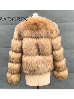 ZADORIN Fashion Woman Faux Raccoon Fur Coat Luxury Short Warm Fur Top Furry Jacket Women Winter Plush Fluffy Fur Coats for Woman