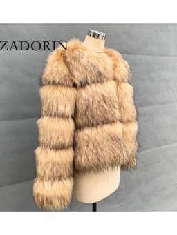 ZADORIN Fashion Woman Faux Raccoon Fur Coat Luxury Short Warm Fur Top Furry Jacket Women Winter Plush Fluffy Fur Coats for Woman