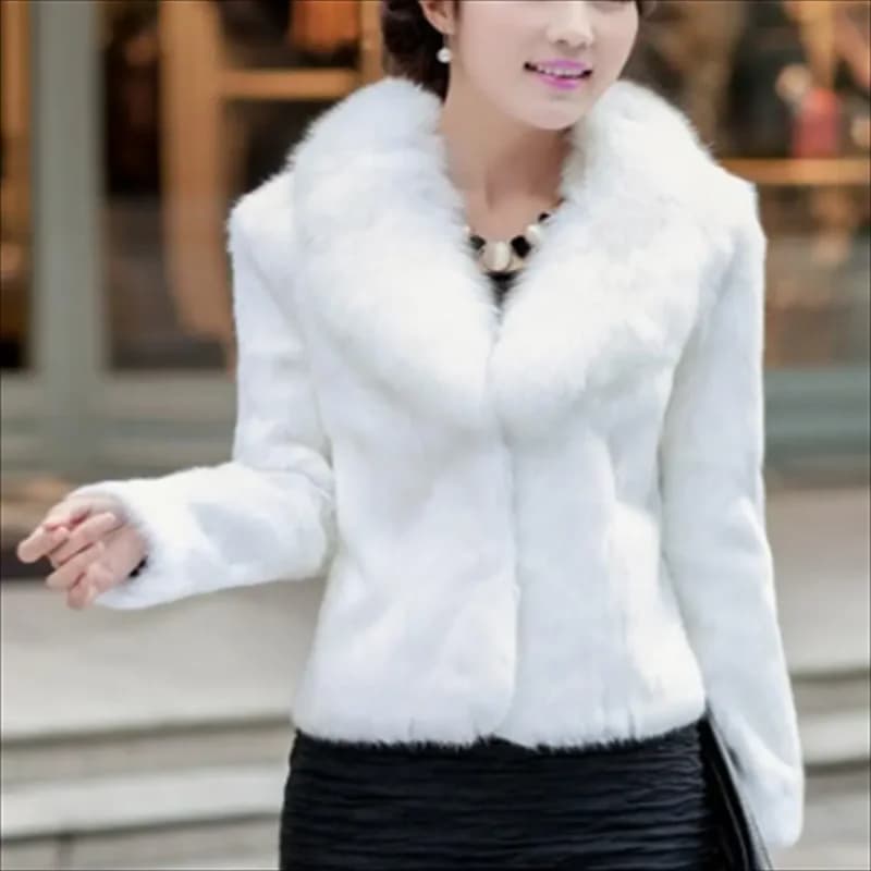 Women Imitation Fur Coats Tops Fashion Slim Fur Outwear Ladies Short Soft Fox Fur Collar Rabbit Fur Coat Overcoats Autumn Jacket