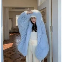 DEAT Fashion Malachite Green Faux Fur Coat Women's Hooded Loose Long Sleeves Plush Thick Jacket Winter New 7A1851