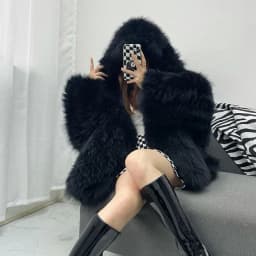DEAT Fashion Malachite Green Faux Fur Coat Women's Hooded Loose Long Sleeves Plush Thick Jacket Winter New 7A1851