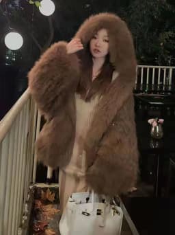 DEAT Fashion Malachite Green Faux Fur Coat Women's Hooded Loose Long Sleeves Plush Thick Jacket Winter New 7A1851