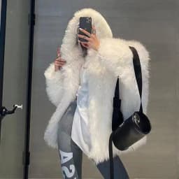 DEAT Fashion Malachite Green Faux Fur Coat Women's Hooded Loose Long Sleeves Plush Thick Jacket Winter New 7A1851