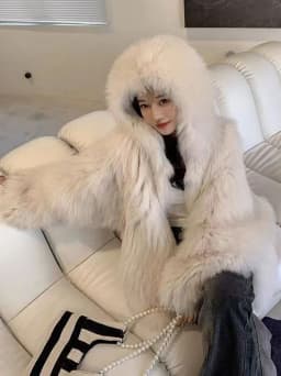 DEAT Fashion Malachite Green Faux Fur Coat Women's Hooded Loose Long Sleeves Plush Thick Jacket Winter New 7A1851