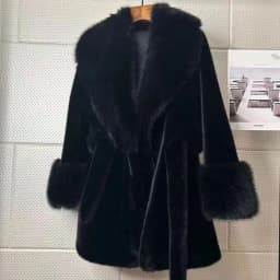 Winter Women Fashion Thickened Imitation Mink Plush Belted Coat