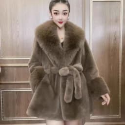Winter Women Fashion Thickened Imitation Mink Plush Belted Coat