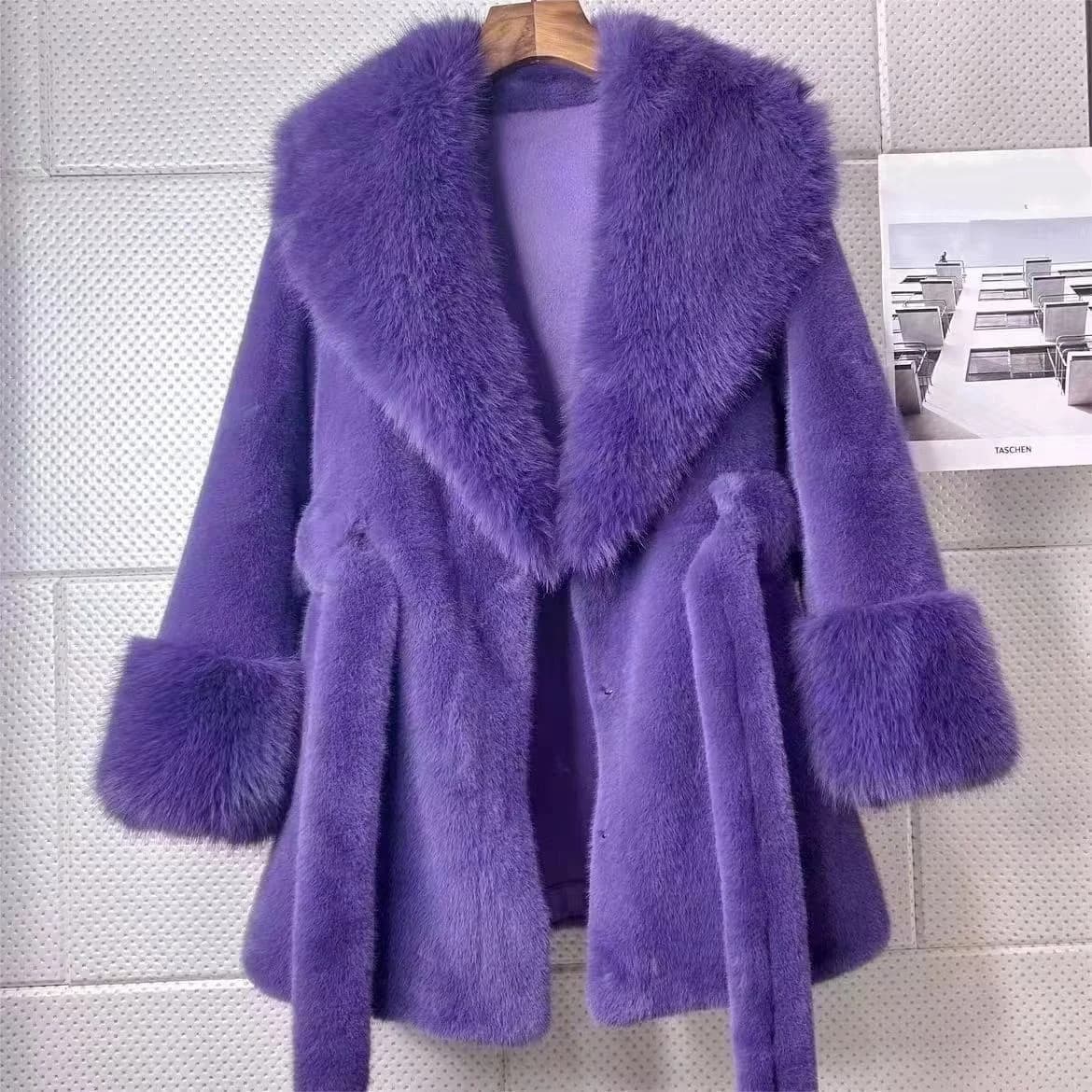 Winter Women Fashion Thickened Imitation Mink Plush Belted Coat
