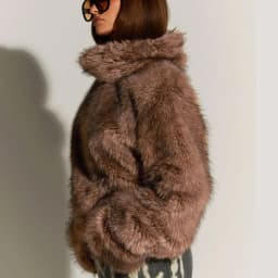 IG Women High Stand Collar Faux Fur Cropped Jacket, Long Sleeve Fluffy Short Coat, Winter Warm Casual Y2K Street Style Outerwear