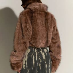 IG Women High Stand Collar Faux Fur Cropped Jacket, Long Sleeve Fluffy Short Coat, Winter Warm Casual Y2K Street Style Outerwear