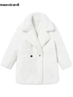 Mauroicardi Winter Oversized Purple Warm White Faux Fur Coat Women Long Sleeve Double Breasted Loose Casual Soft Fluffy Jacket