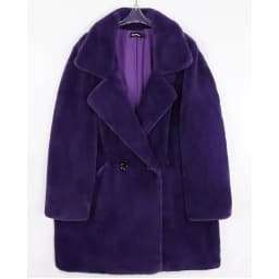 Mauroicardi Winter Oversized Purple Warm White Faux Fur Coat Women Long Sleeve Double Breasted Loose Casual Soft Fluffy Jacket
