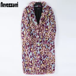 Nerazzurri Multicolor Long Colorful Leopard Print Faux Fur Coat Women Warm Thick Womens Fashions Winter Clothes 2022 5xl 6xl 7xl
