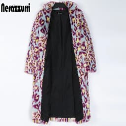 Nerazzurri Multicolor Long Colorful Leopard Print Faux Fur Coat Women Warm Thick Womens Fashions Winter Clothes 2022 5xl 6xl 7xl