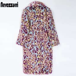 Nerazzurri Multicolor Long Colorful Leopard Print Faux Fur Coat Women Warm Thick Womens Fashions Winter Clothes 2022 5xl 6xl 7xl