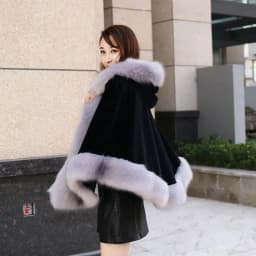 Women's new winter faux fur shawl cape style short Haining faux fox fur thick hooded windbreaker women jacket coats for women