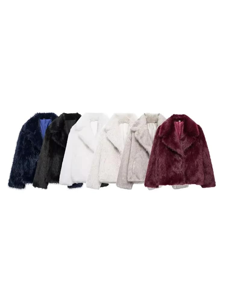 Women's Thick Warm Faux Fur Jacket, Long Sleeve Coat, Lapel Collar, Female Outerwear, Chic Tops, Fashion