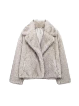 Women's Thick Warm Faux Fur Jacket, Long Sleeve Coat, Lapel Collar, Female Outerwear, Chic Tops, Fashion