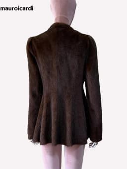 Mauroicardi Autumn Winter Short Brown Warm Soft Fitted Faux Mink Fur Blazer Women Elegant Luxury Chic Skirted Fluffy Jacket Coat