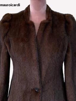 Mauroicardi Autumn Winter Short Brown Warm Soft Fitted Faux Mink Fur Blazer Women Elegant Luxury Chic Skirted Fluffy Jacket Coat