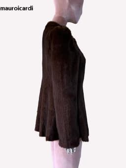 Mauroicardi Autumn Winter Short Brown Warm Soft Fitted Faux Mink Fur Blazer Women Elegant Luxury Chic Skirted Fluffy Jacket Coat