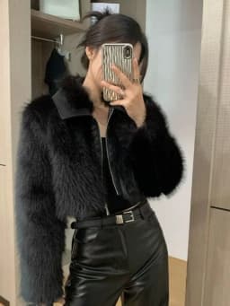 Fashionable Luxury Fluffy Coat Women's Top Winter Outerwear Trendy Turn-down Collar Short Style Thickened Long Sleeve