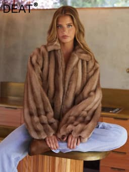 DEAT Fashion Environmentally Friendly Fur Coat Women's Lapel Zipper Loose Plush Thick Faux Fur Jacket Winter New 7A1824
