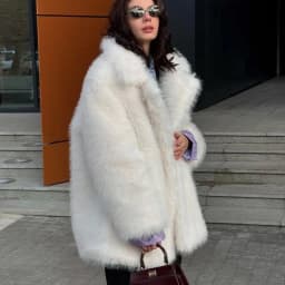 New Thick Cotton Winter Fur Coat Women Suit Collar White Medium Long Luxury Fox Fur Overcoat High Quality Fury Plush Jacket