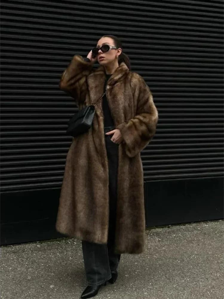 European And American Brown Eco-Friendly Artificial Fur Coat For Women Thickened High Street Loose Oversize Fashion Streetwear