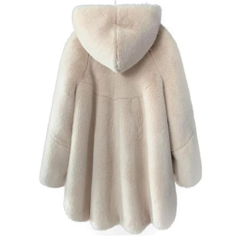 2026 new imitation velvet female mink fur coat whole mink mid-length coat hooded mink fur female