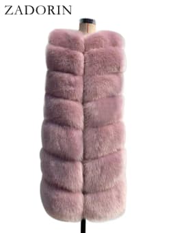 ZADORIN 85cm Long Warm Faux Fur Vest Women Winter Fluffy Sleeveless Faux Fox Fur Vests Waistcoat Faux Fur Jacket Women Fur Coats