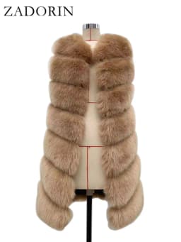 ZADORIN 85cm Long Warm Faux Fur Vest Women Winter Fluffy Sleeveless Faux Fox Fur Vests Waistcoat Faux Fur Jacket Women Fur Coats