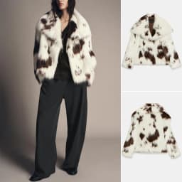 Winter New Women's Long Sleeve Collar Printed Artificial Fur Effect Jacket Casual Style Short Length Fashion Ladies Coat