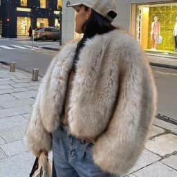 Lconic Street Fashion Luxury Brand Gardient Cropped cropped Faux Fur Coat Women Winter Hot Cool Girls Fluffy Short Fur Jacket