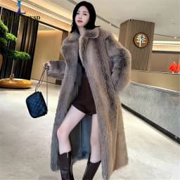 Winter Women High Quality Faux Fox Fur Coat Luxury Long Fur Coat Lapel OverCoat Thick Warm Female Plush Coats
