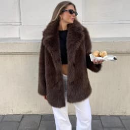 Tuularose Women Elegant Faux Fur Coat Warm Fluffy Loose Long Sleeve Lapel Jacket Fall Winter Fashion High Street Lady Outerwear