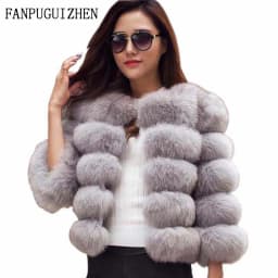 FANPUGUIZHEN Women Coats Autumn Winter New Fashion Pink Faux Fur Coat Elegant Thick Warm Outerwear Fake Fur Woman Jackets