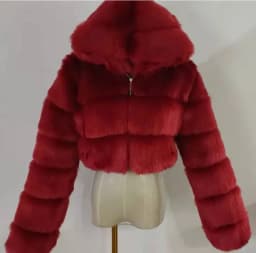 Women's Faux Fur Jacket Short with Hat, Faux Fox Fur Long Sleeved Patchwork Autumn and Winter New Style