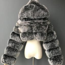 Women's Faux Fur Jacket Short with Hat, Faux Fox Fur Long Sleeved Patchwork Autumn and Winter New Style