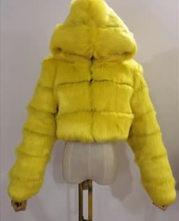 Women's Faux Fur Jacket Short with Hat, Faux Fox Fur Long Sleeved Patchwork Autumn and Winter New Style