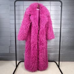 LANMREM Colorful Women's Furry Coat Rose Pink Faux Fur Coat Suit Collar Autumn Winter Thick Cardigan Long Overcoat Chic 2DB5859