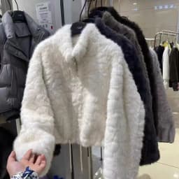 Elegant Maillard Zipper Faux Fur Jacket Women Autumn Winter Stand Collar Cropped Plush Outerwear Woman Korean Loose Warm Jacket