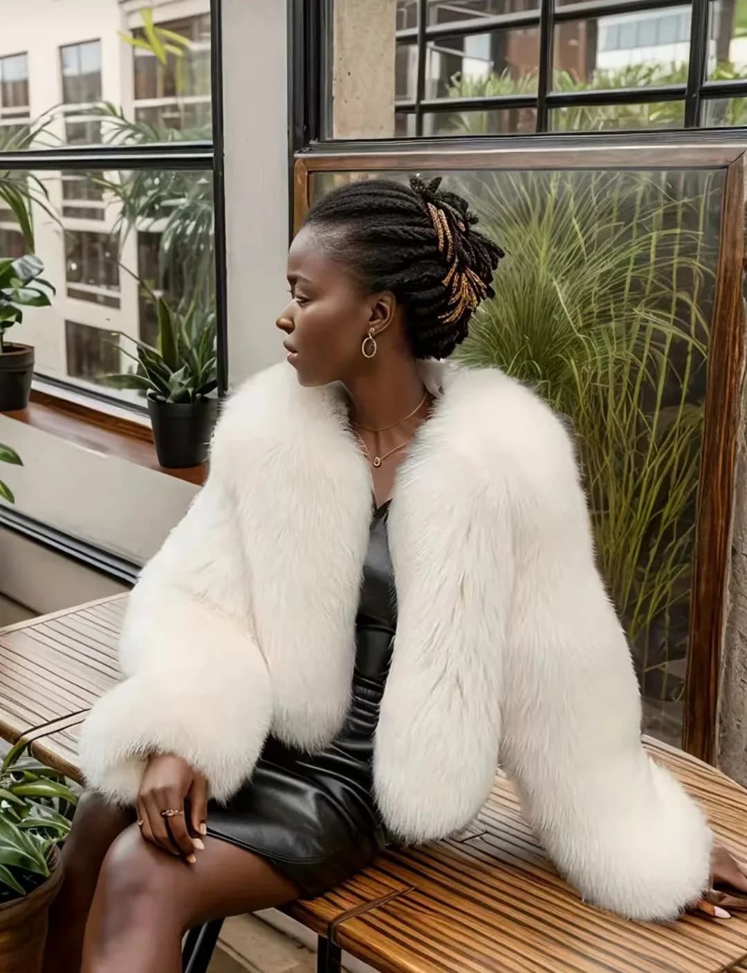 Luxury Autumn Winter Faux Fur Jacket Black White Elegant Short Style Fox Fur Coat Classic Ins Chic Girls Fluffy Plush Jacket
