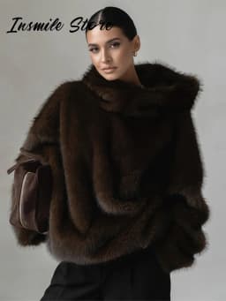 Elegant Luxury Thicken Brown Faux Fur Coats Women Loose Lapel Long Sleeve Furry Coats 2025 Winter Lady Warm Chic Outwear New
